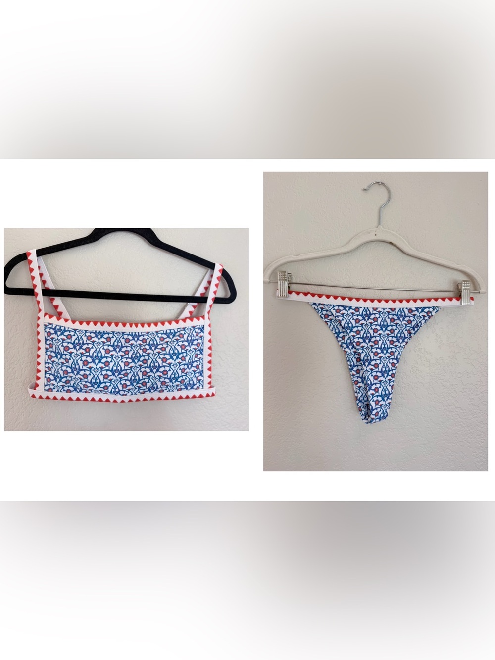 ZAFUL Blue Red Floral Print Zigzag Trim Bikini Size M (US 6)